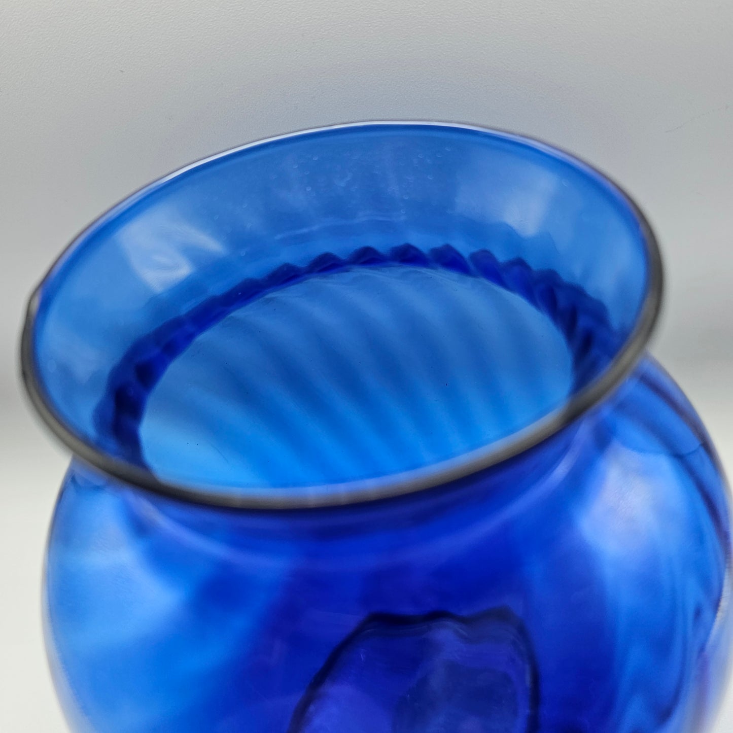 Large Blue Optic Swirl Glass Vase