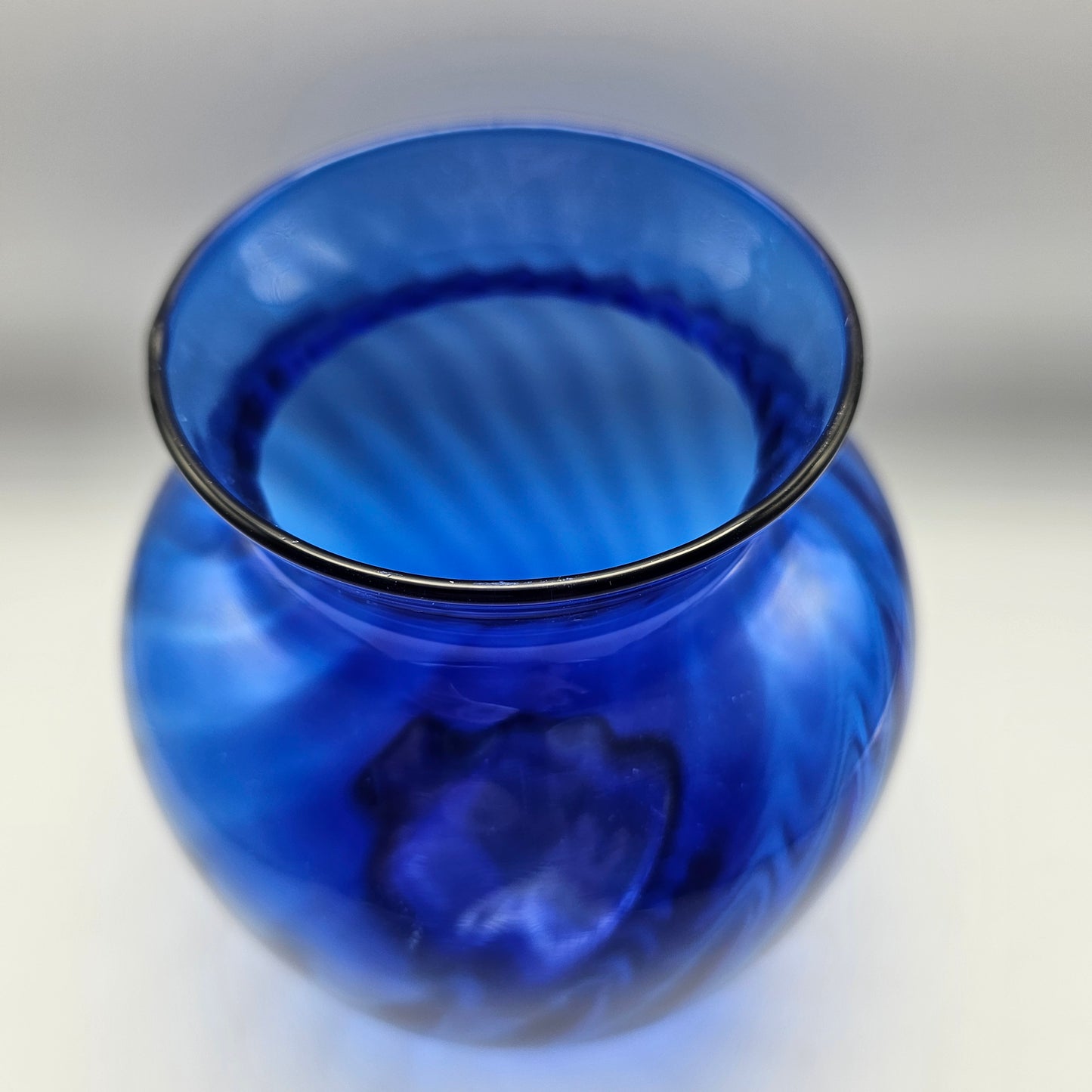 Large Blue Optic Swirl Glass Vase