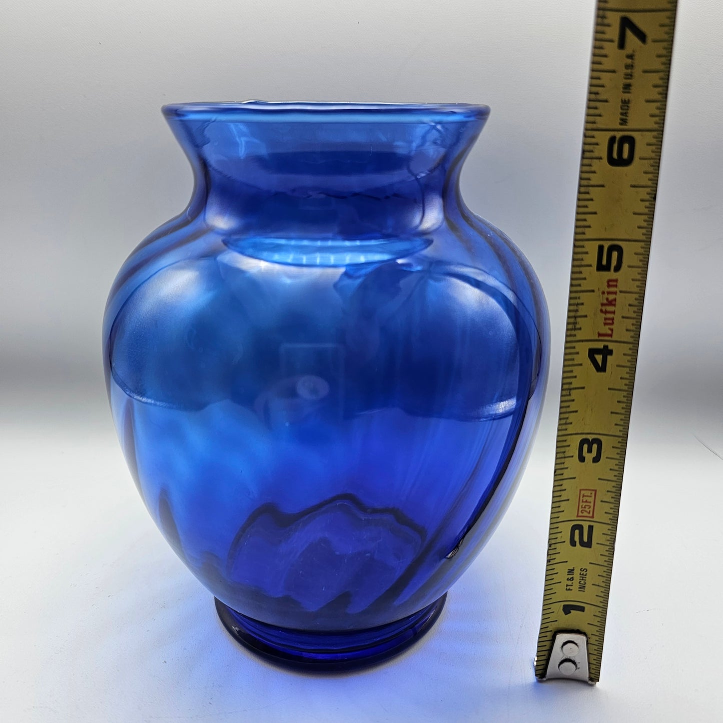 Large Blue Optic Swirl Glass Vase