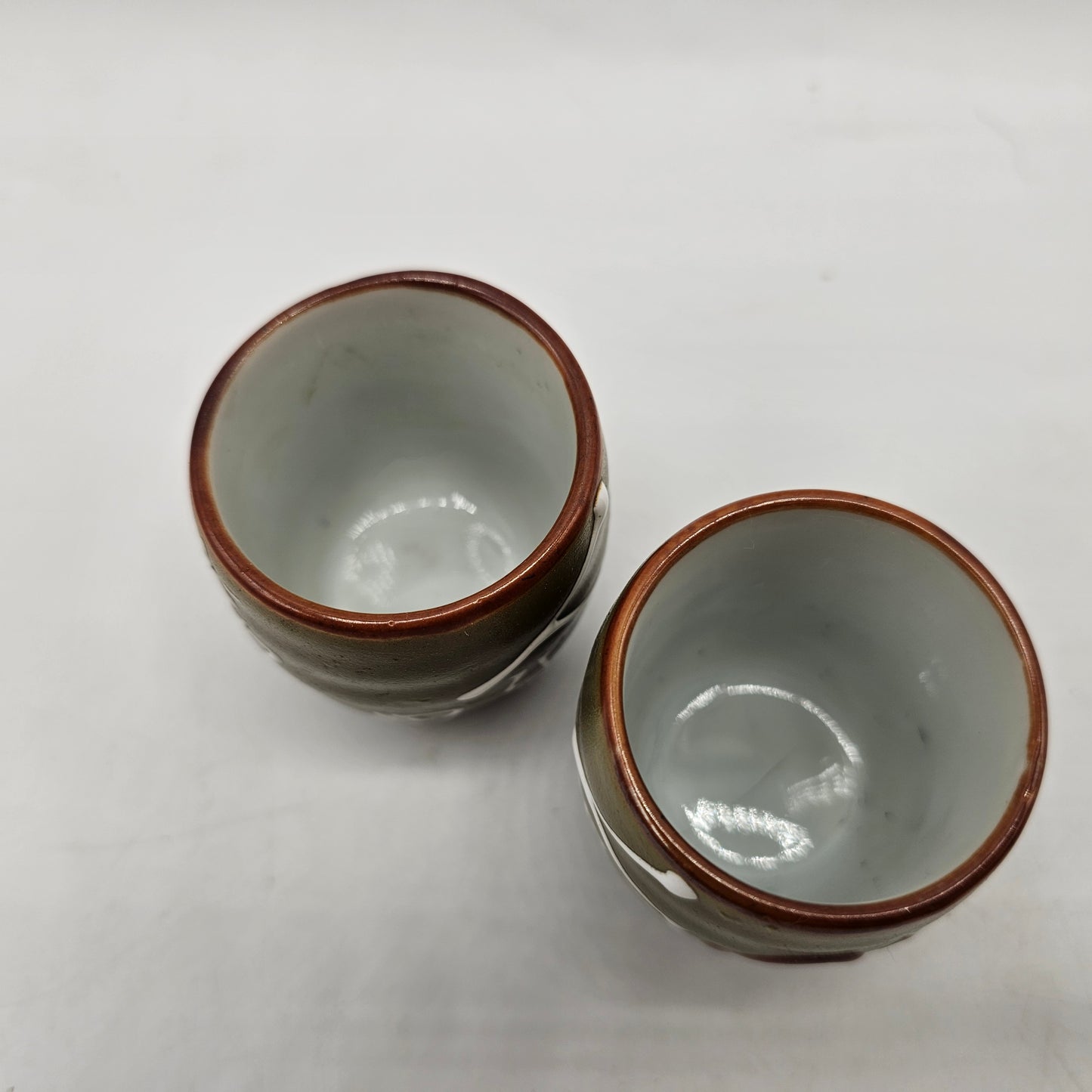 Handpainted Ceramic Saki Cups with Asian Script - 2