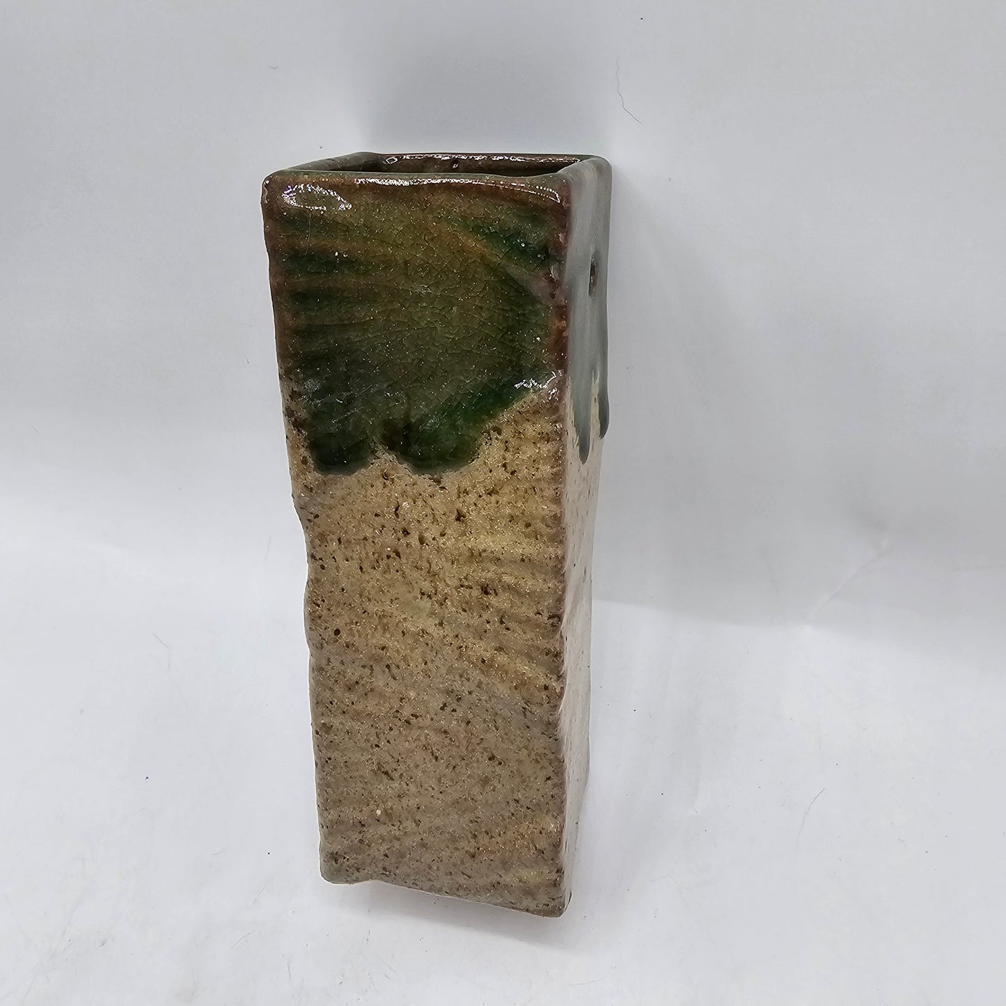 Green Drip Glazed Square Wall Pocket Vase