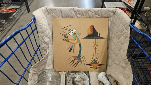 Vintage Navajo Native American Sand Art Painting 12" x 12"