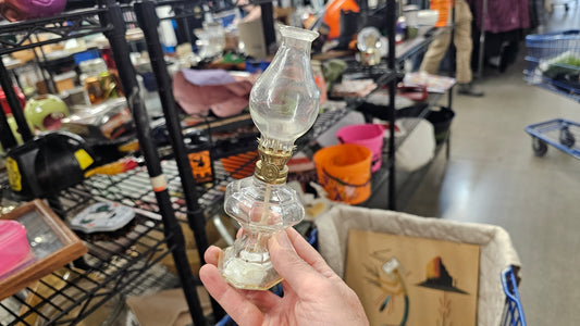 Small Vintage Clear Glass Hurricane Oil Burning Lamp