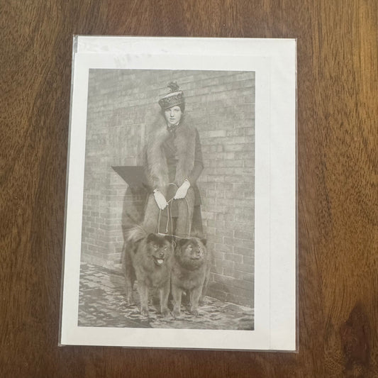 Lady in Mink Stole With 2 Dogs - Greeting Card #J-6