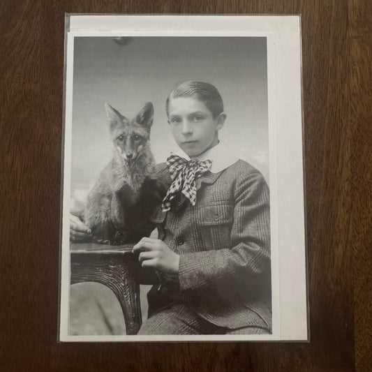 Boy With Bowtie Sitting With Fox - Greeting Card #D-29