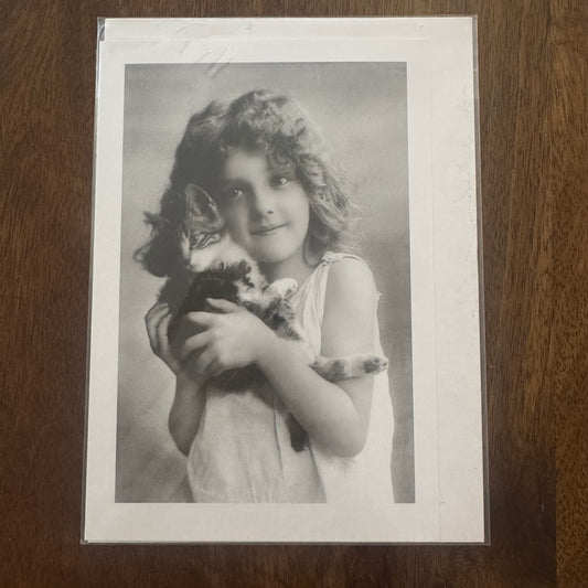 Girl Holding Tabby Kitten - Greeting Card #CC-10