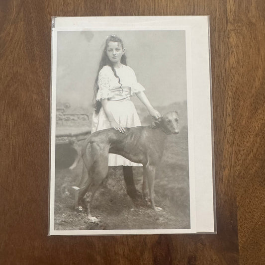 Young Girl in Field With Greyhound Dog - Greeting Card #D-78