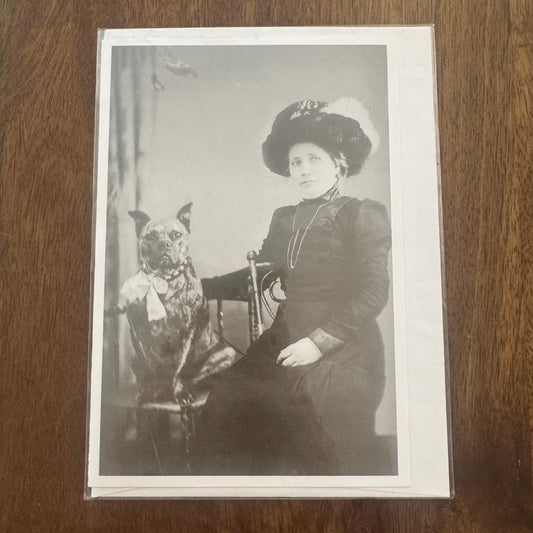 Lady With Hat Seated With Dog - Greeting Card #D-27
