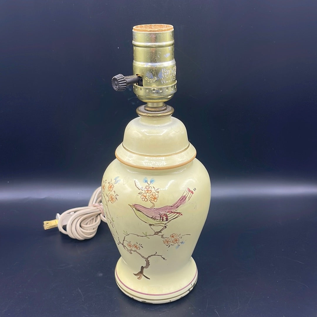 Vintage Hand Painted Table Lamp with Bird
