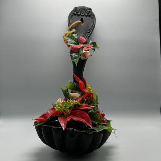 Vintage Plastic Christmas Ladle with Poinsettias and Holly