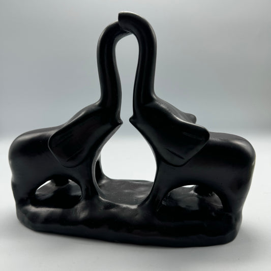 Black Resin Trunk Up Elephant Statue