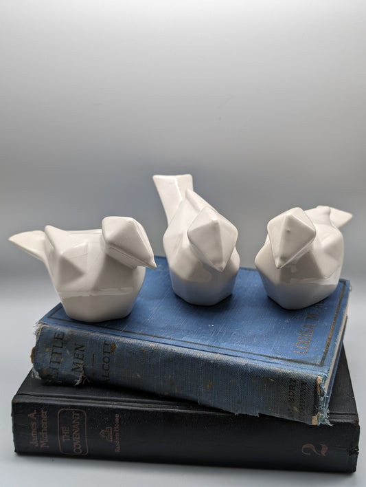 White Ceramic Birds - Set of 3