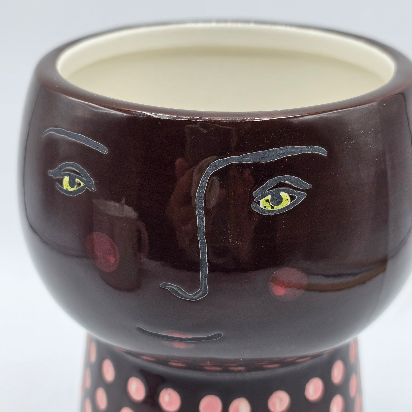 Opalhouse Stoneware Lady Head Face Planter - Large Size - Brown with Pink Polka Dots