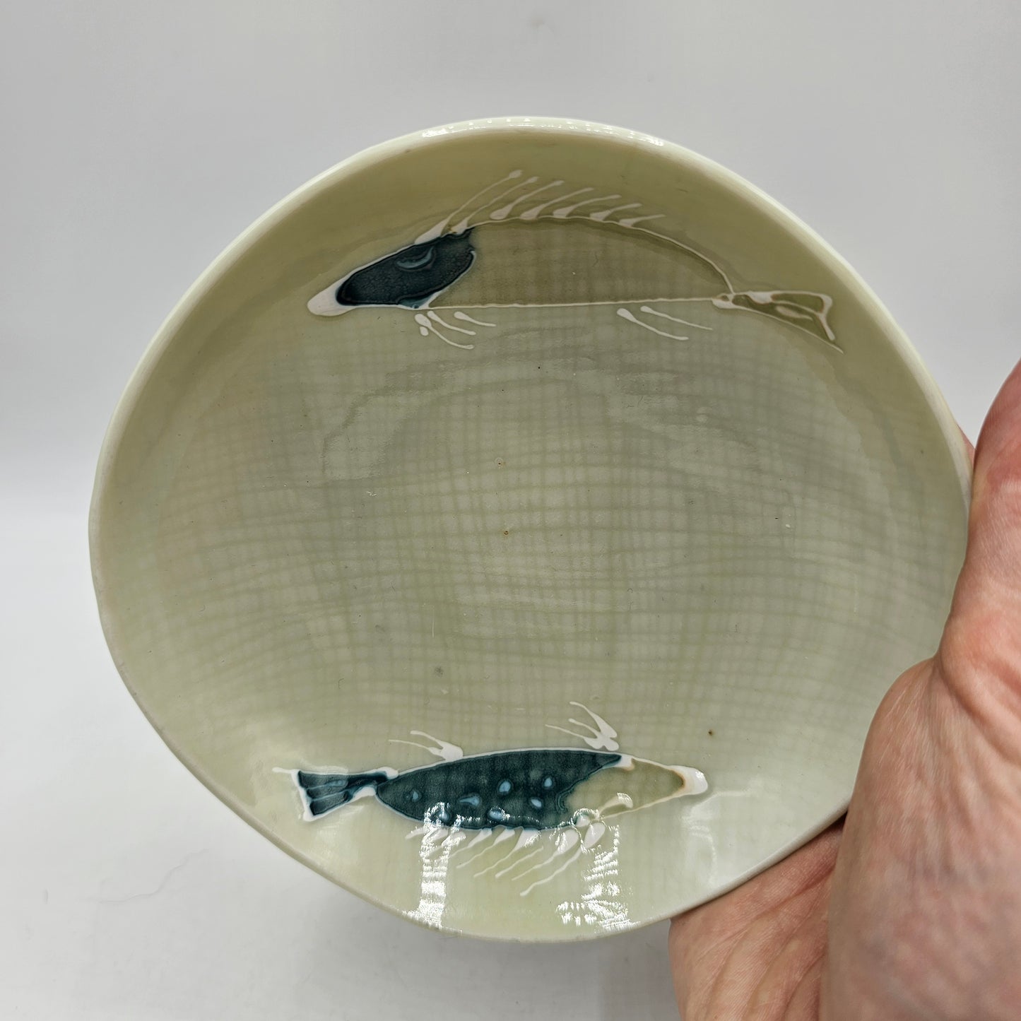 Pair of Asian Sauce Dishes with Fish Design