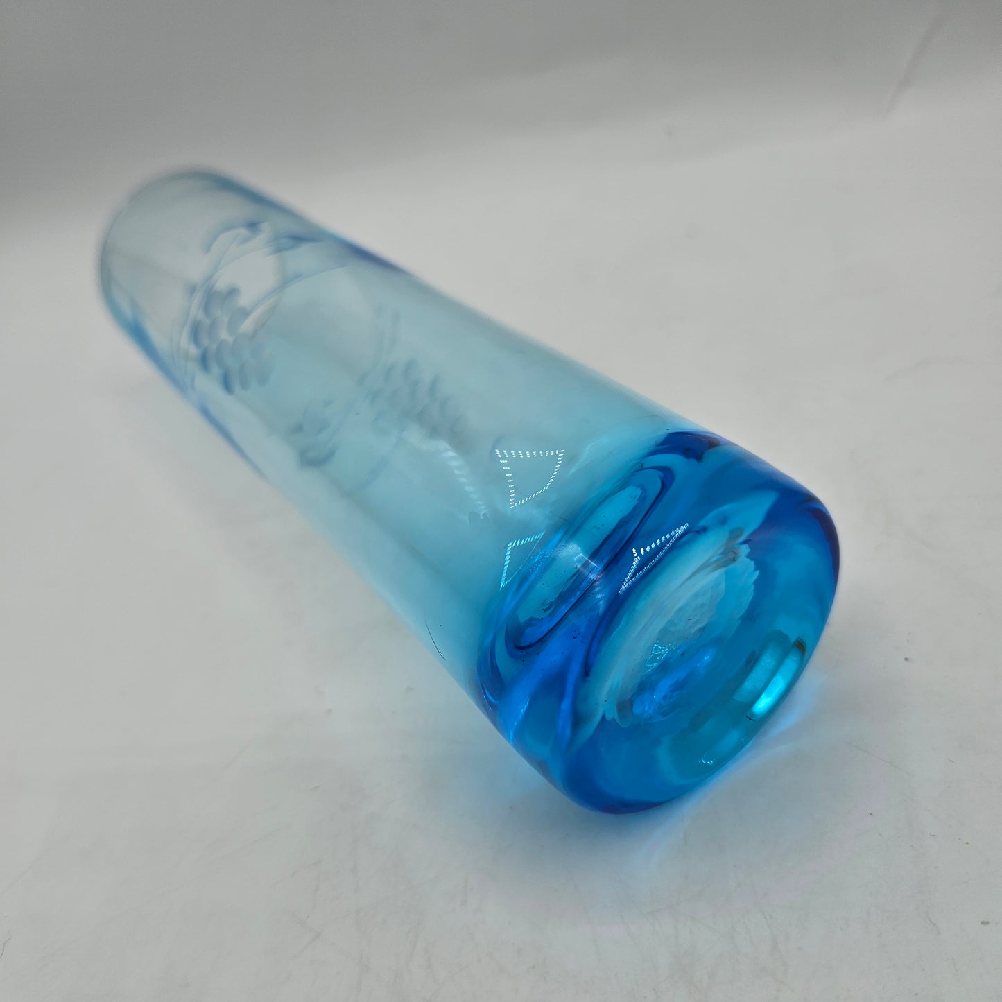 Kronos Etched Blue Glass Bud Vase - Made in Poland #2