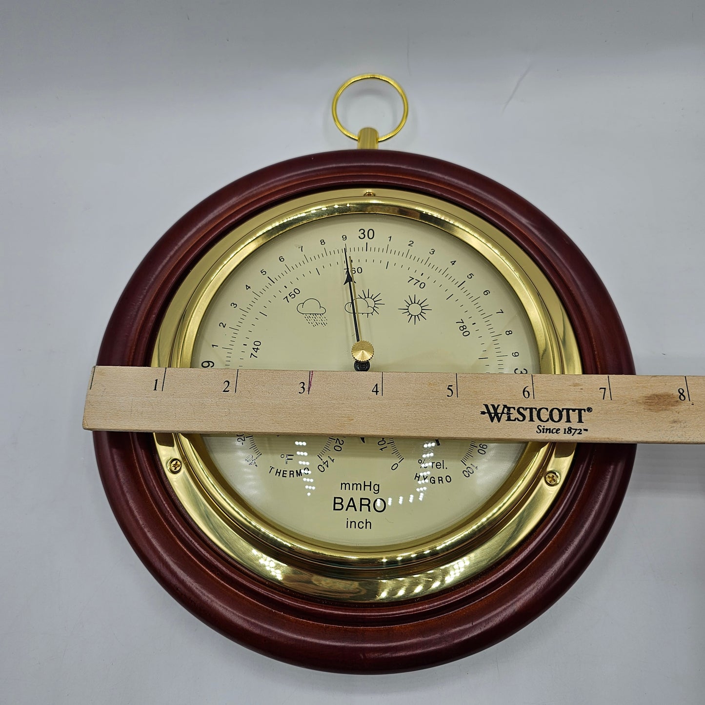 Ambient Weather Traditional Wall Barometer with Temperature and Humidity, Cherry Finish, Tan Dial