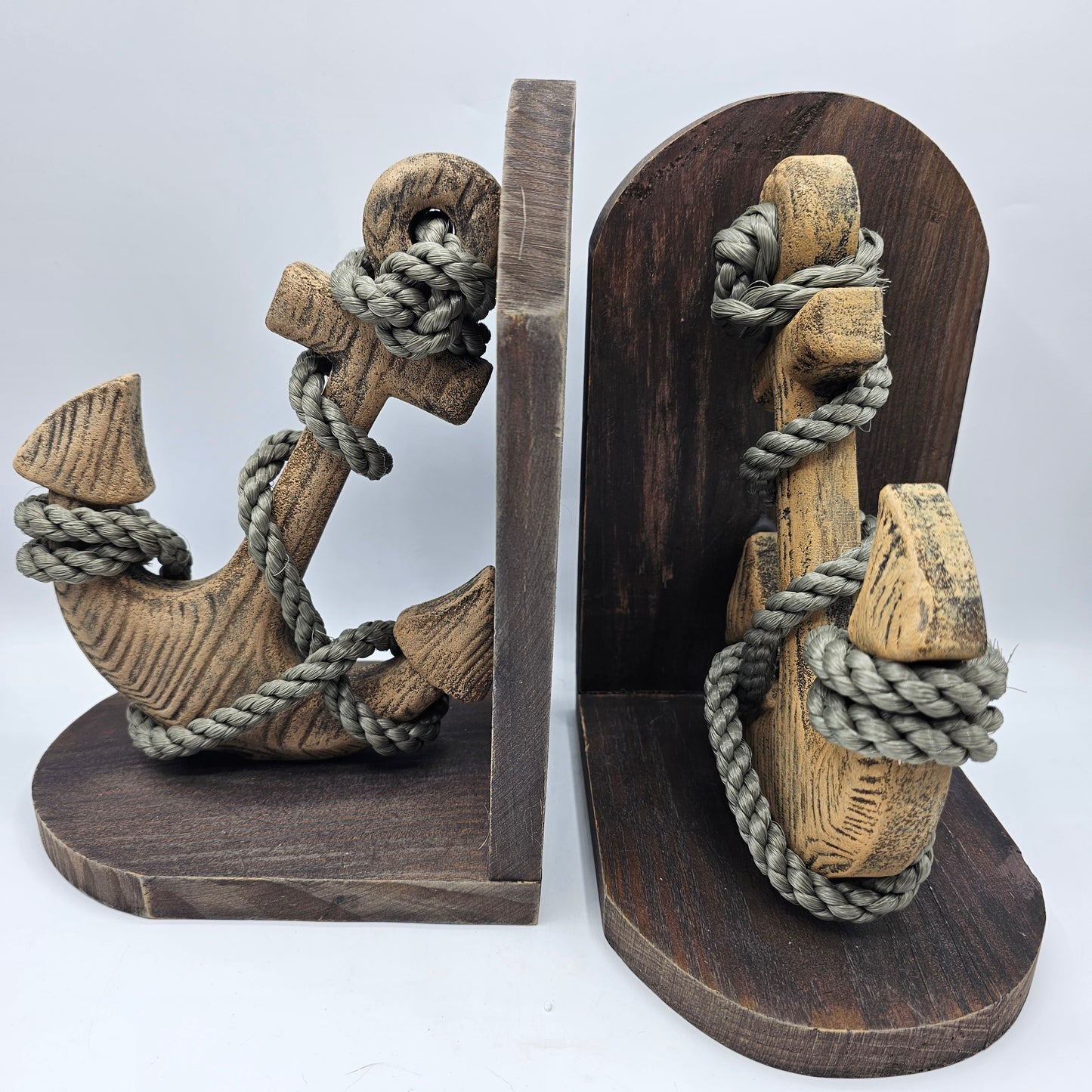 Wood and Rope Nautical Anchor Bookends