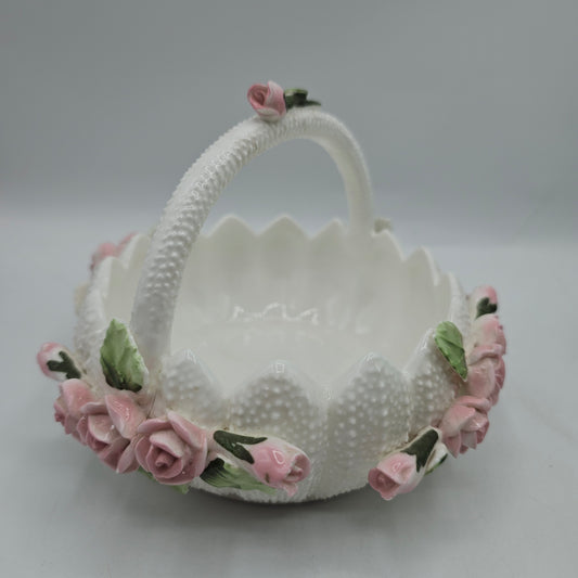 Seymour Mann Bone China Rose Basket with Applied Flowers and Leaves