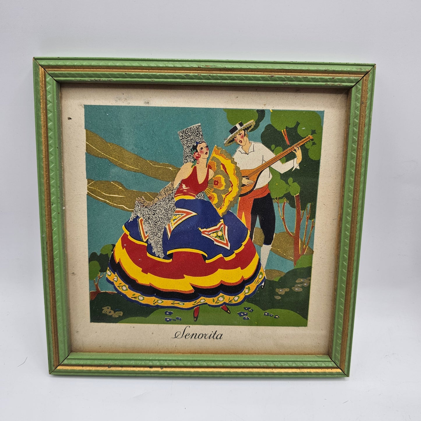 Vintage 1920's Art Deco Square Framed Prints - Set of 3 - Masquerade, Teasing, Senorita