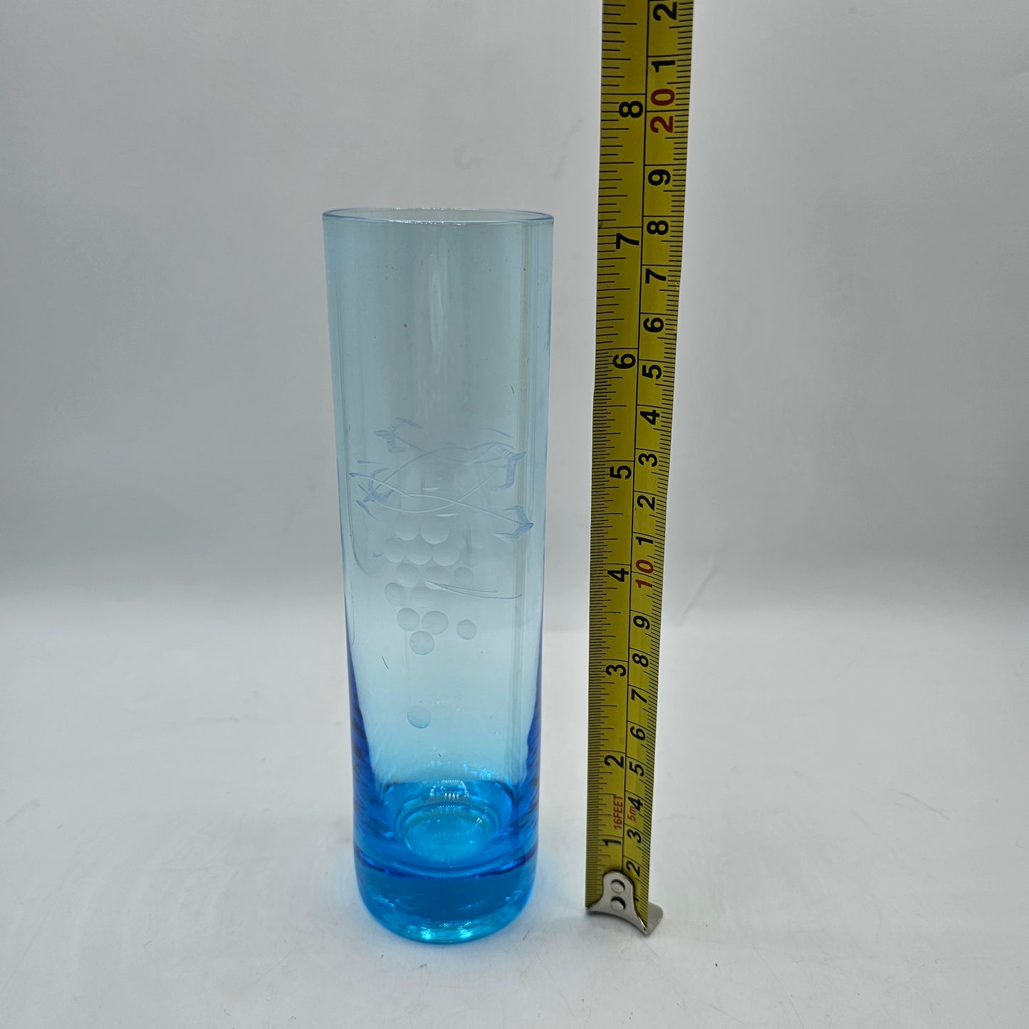 Kronos Etched Blue Glass Bud Vase - Made in Poland #2