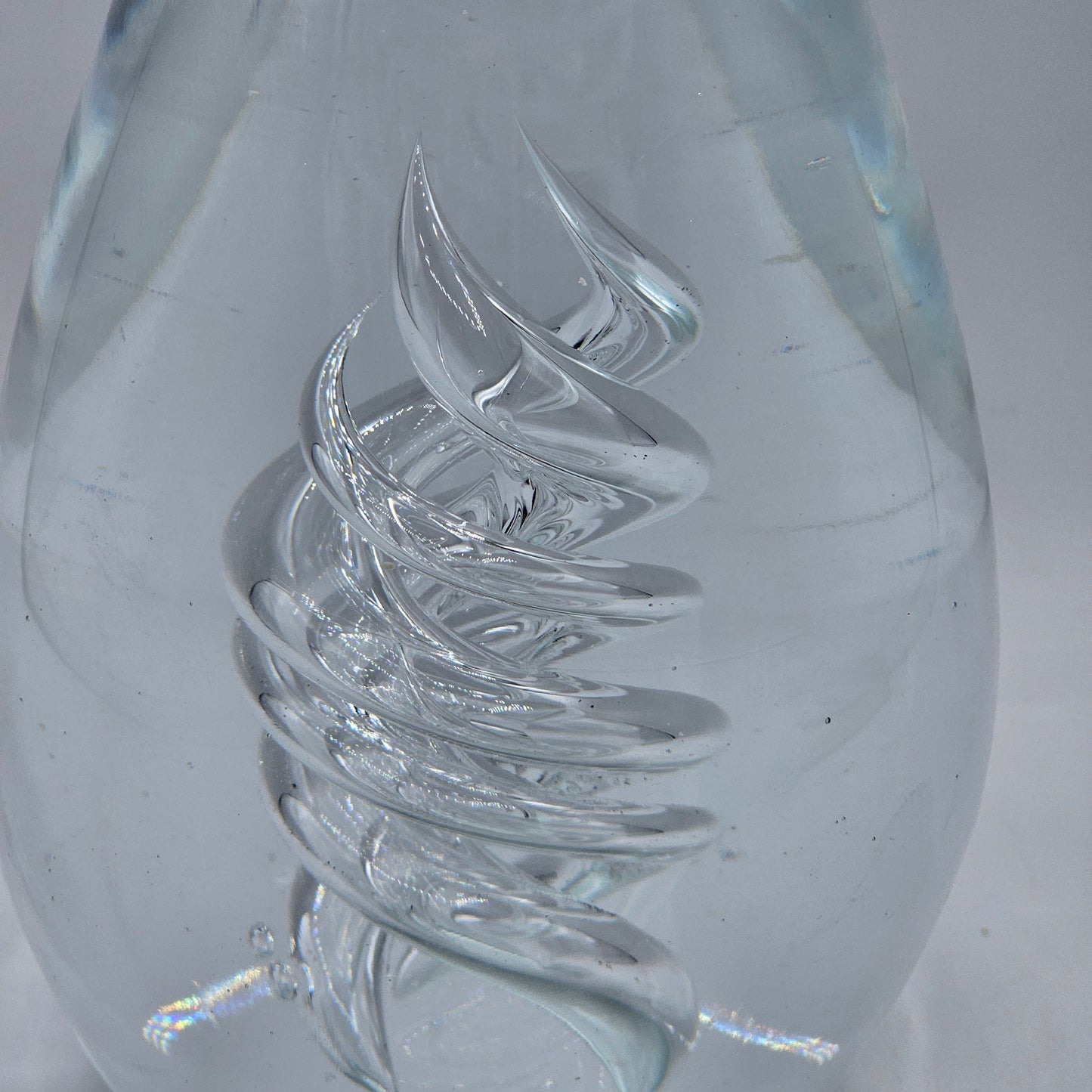 Large Clear Glass Swirled Egg Paperweight or Doorstop