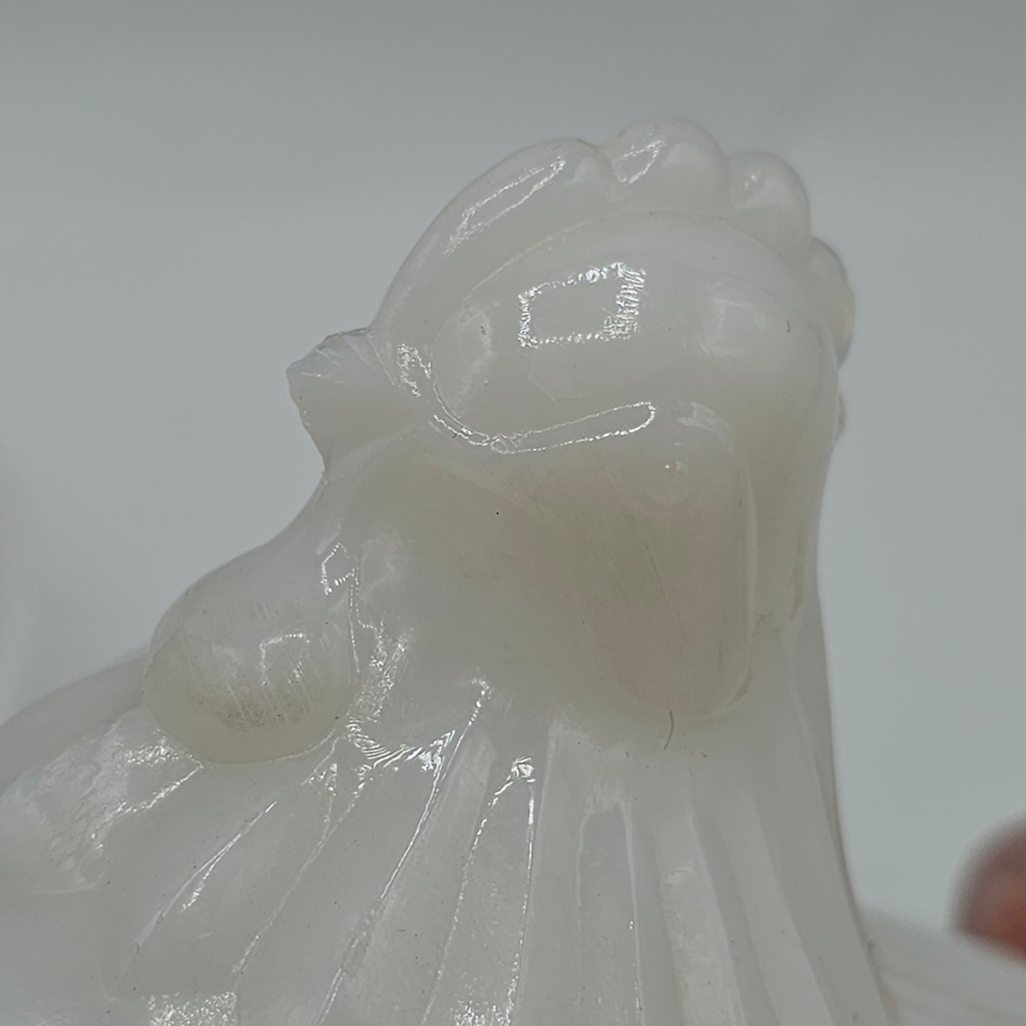 Vintage Milk Glass Chicken on a Nest: Note Damage to Beak