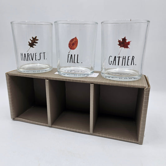 Rae Dunn Fall Themed Glass Votive Candle Holders - Set of 3