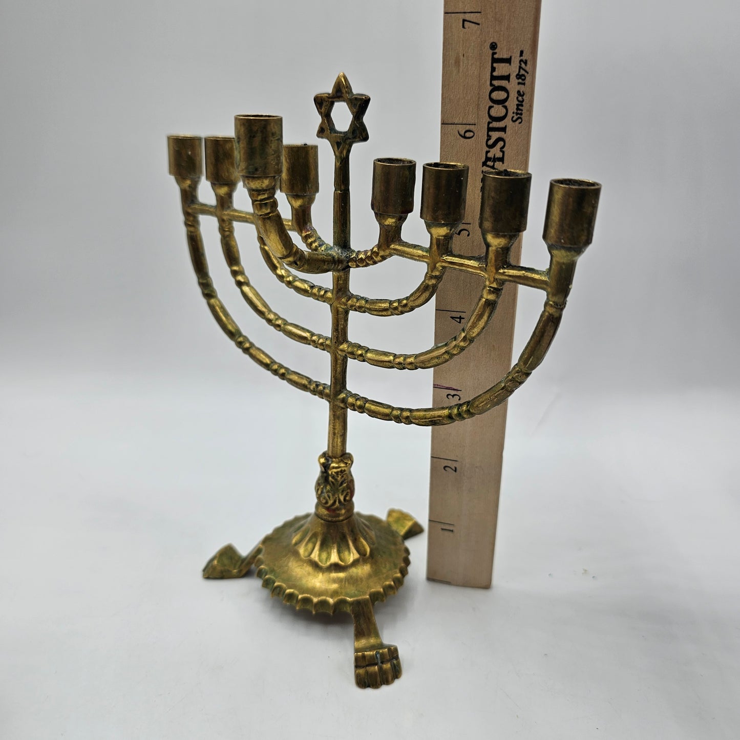 Judaica Brass Chanukkah Hanukah Menorah 6" High for 9 Small 1/2" Diameter Taper Candles