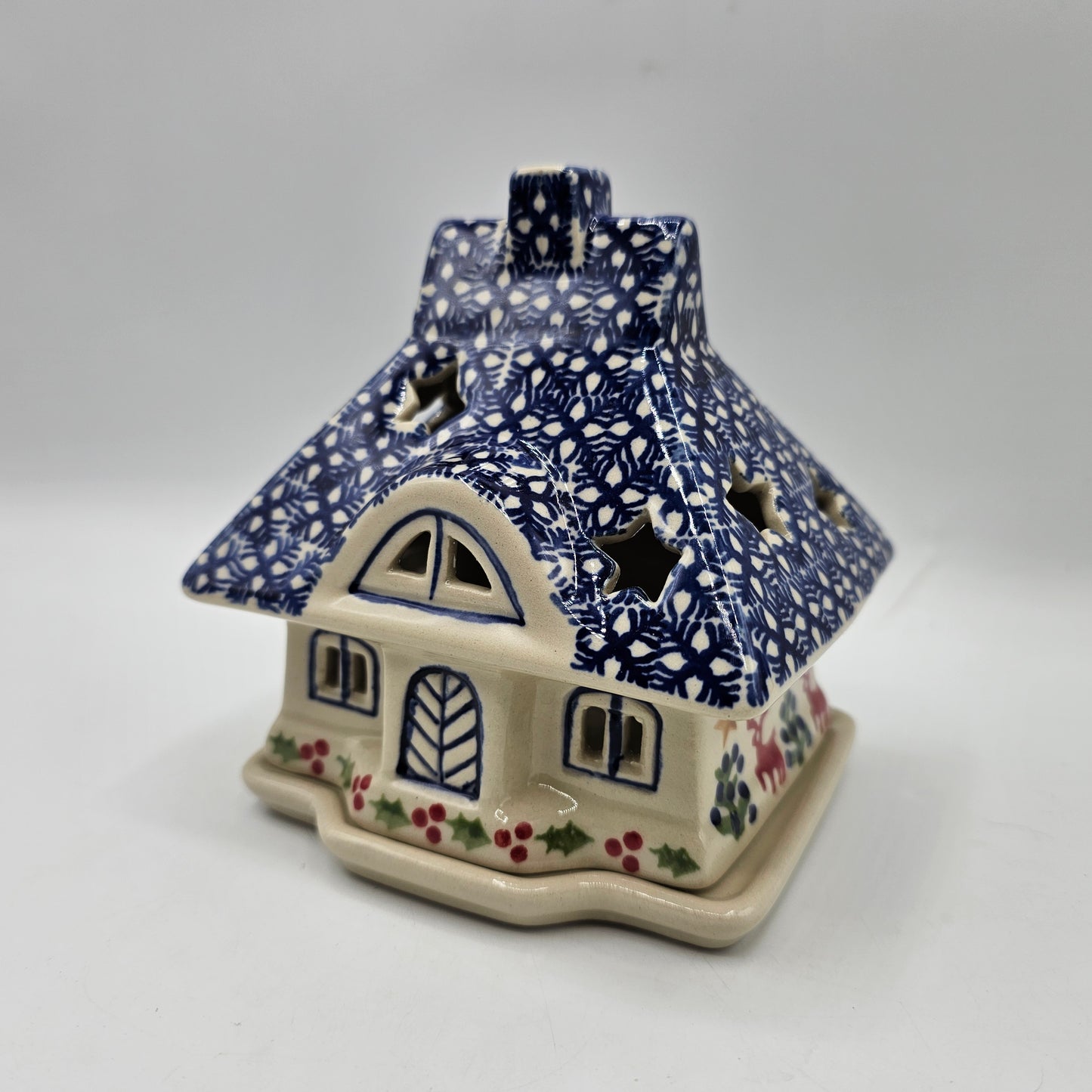 Boleslawiec Polish Pottery Fairy Light Luminary Christmas Cottage / House for Tea Light