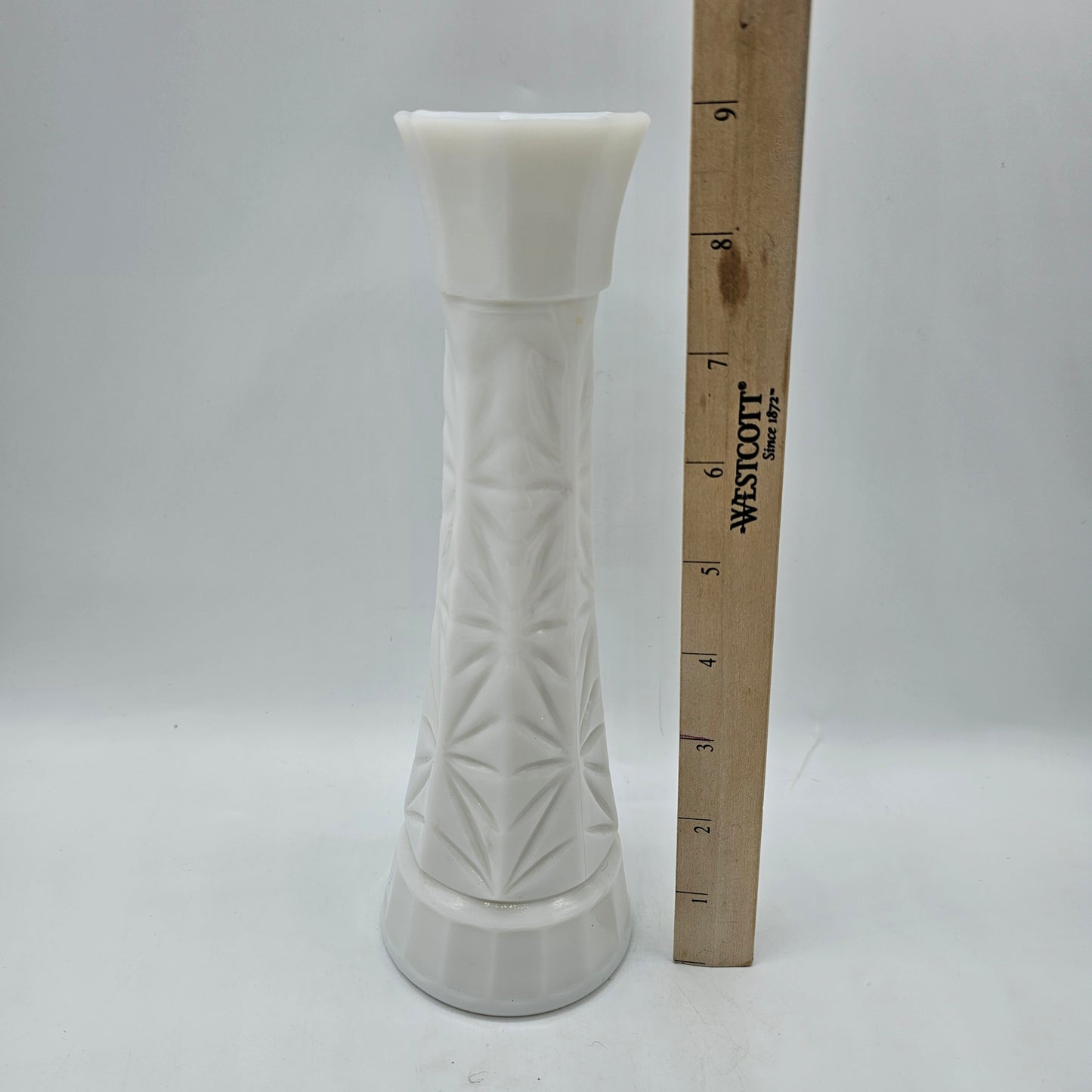 Vintage Hoosier Milk Glass Bud Vase Featuring a Starburst or Diamond Pattern