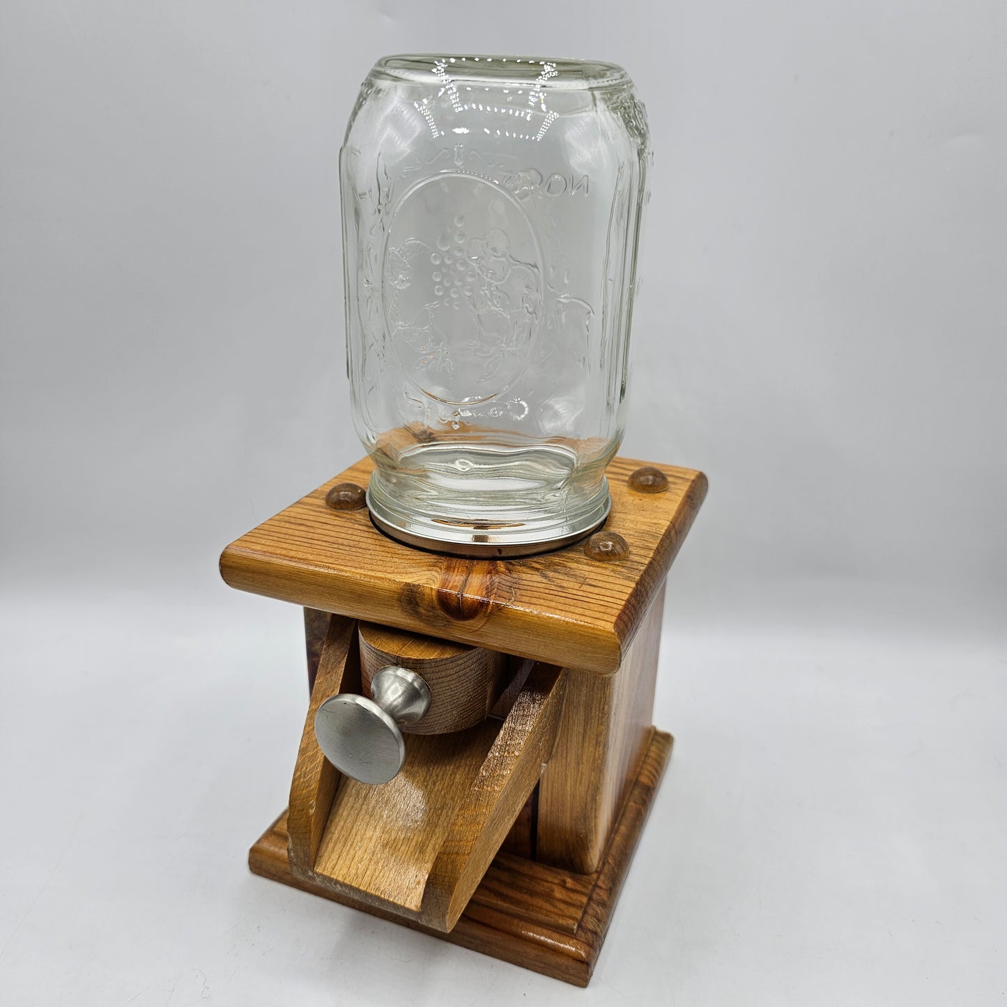 Vintage Handmade Jar and Wood Candy or Nut Dispenser