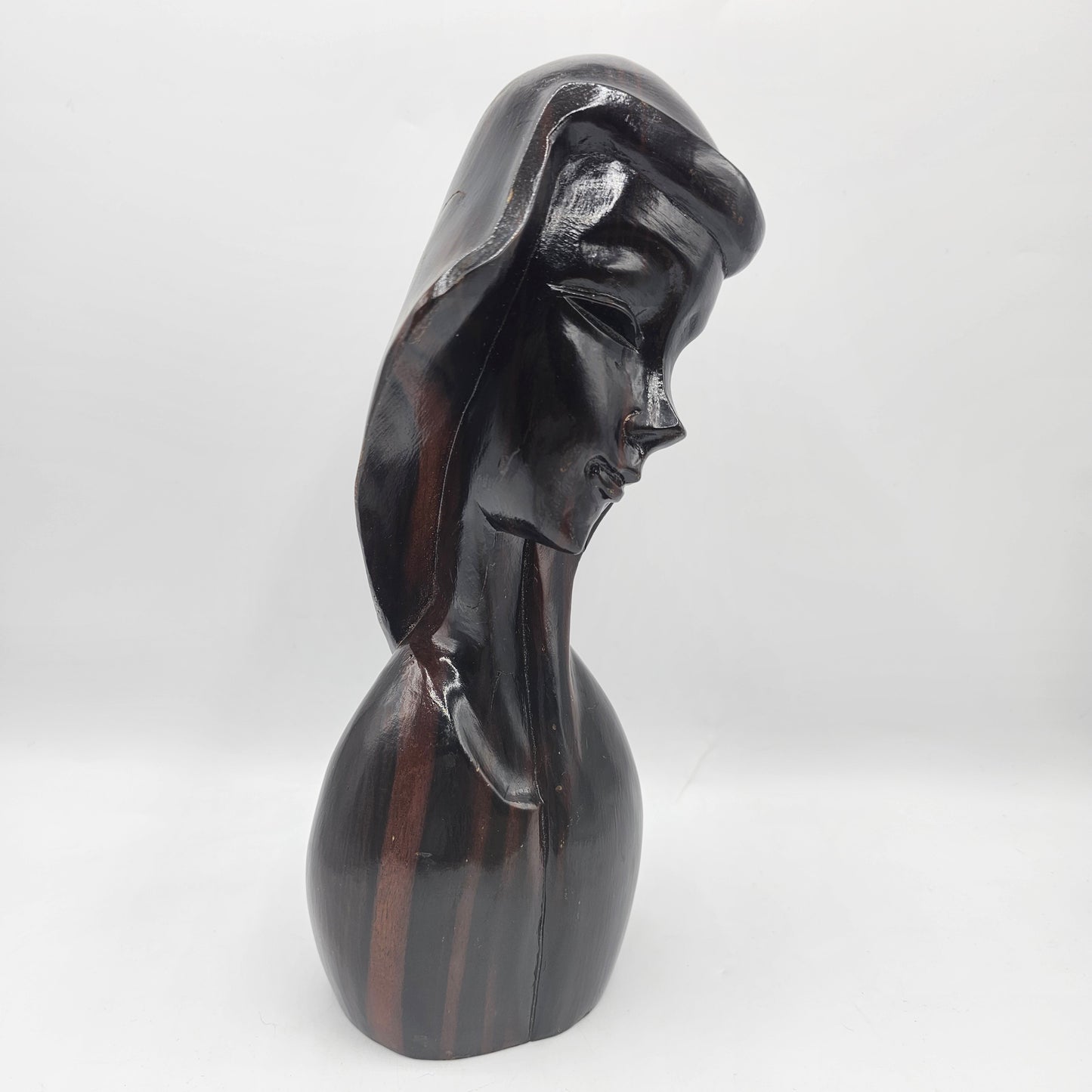 Madonna Carved Wood Bust with High Gloss Glaze