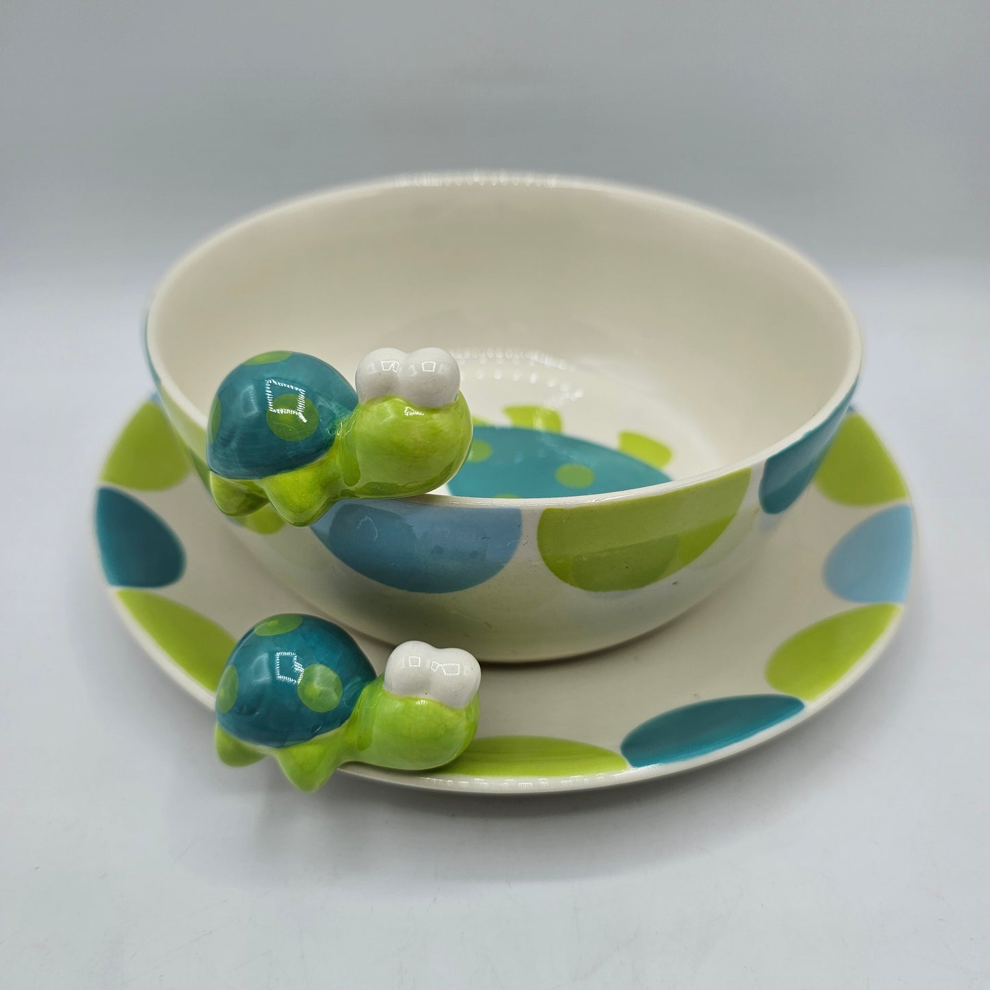 Hand Painted Turtle Bowl with Turtle Figure and Plate by Pasabahce Magazalan