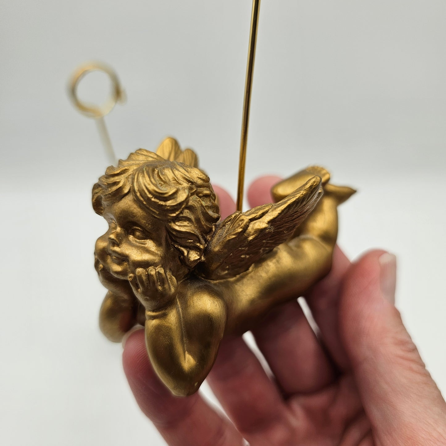 2 Gold Painted Resin Cherb Note or Picture Holder
