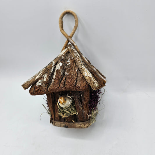 Handmade Decorative Drift Wood and Moss Birdhouse with Bird