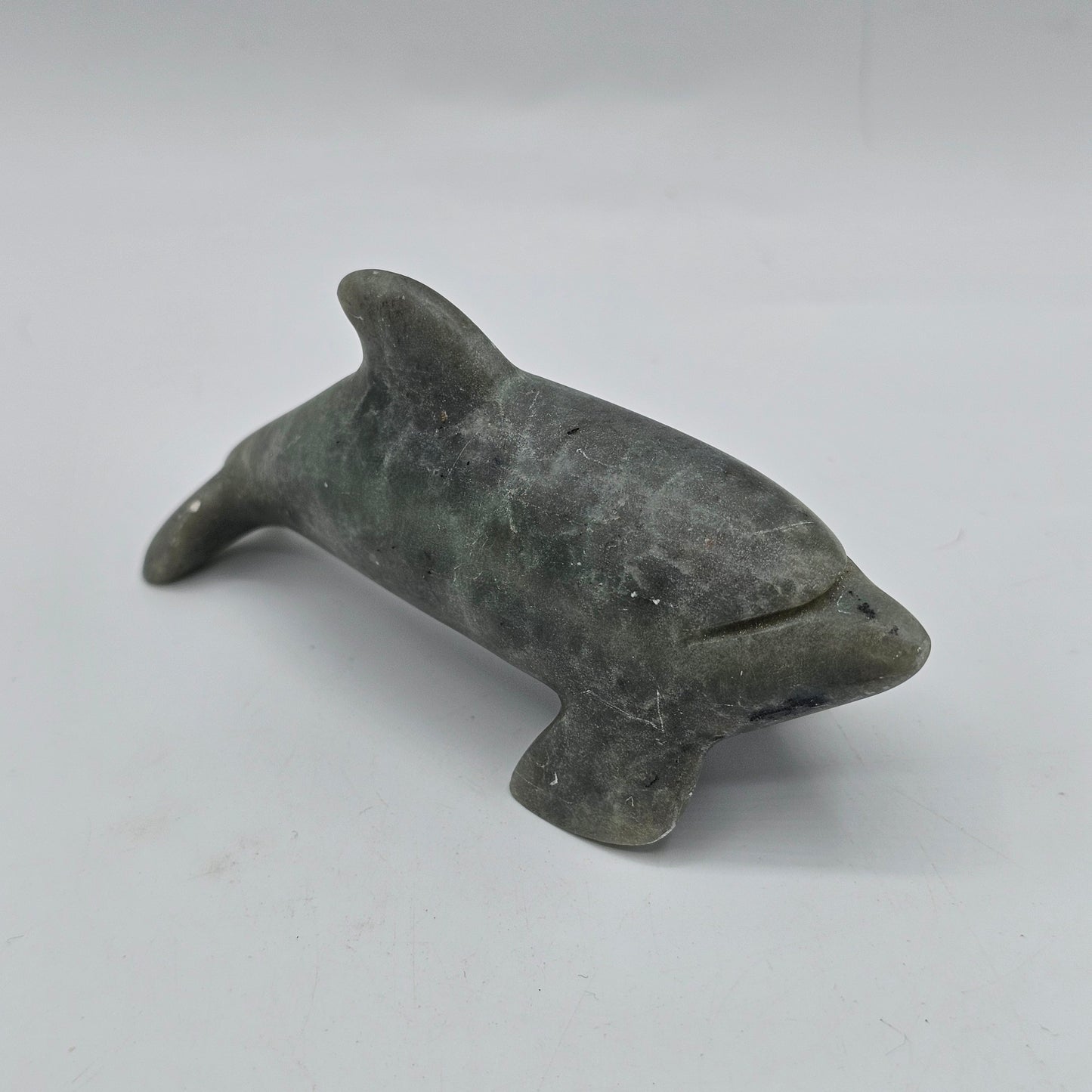 Red Sky Studios Polished Gray Stone Killer Whale Native American Fetish Figurine - Signed, 2005