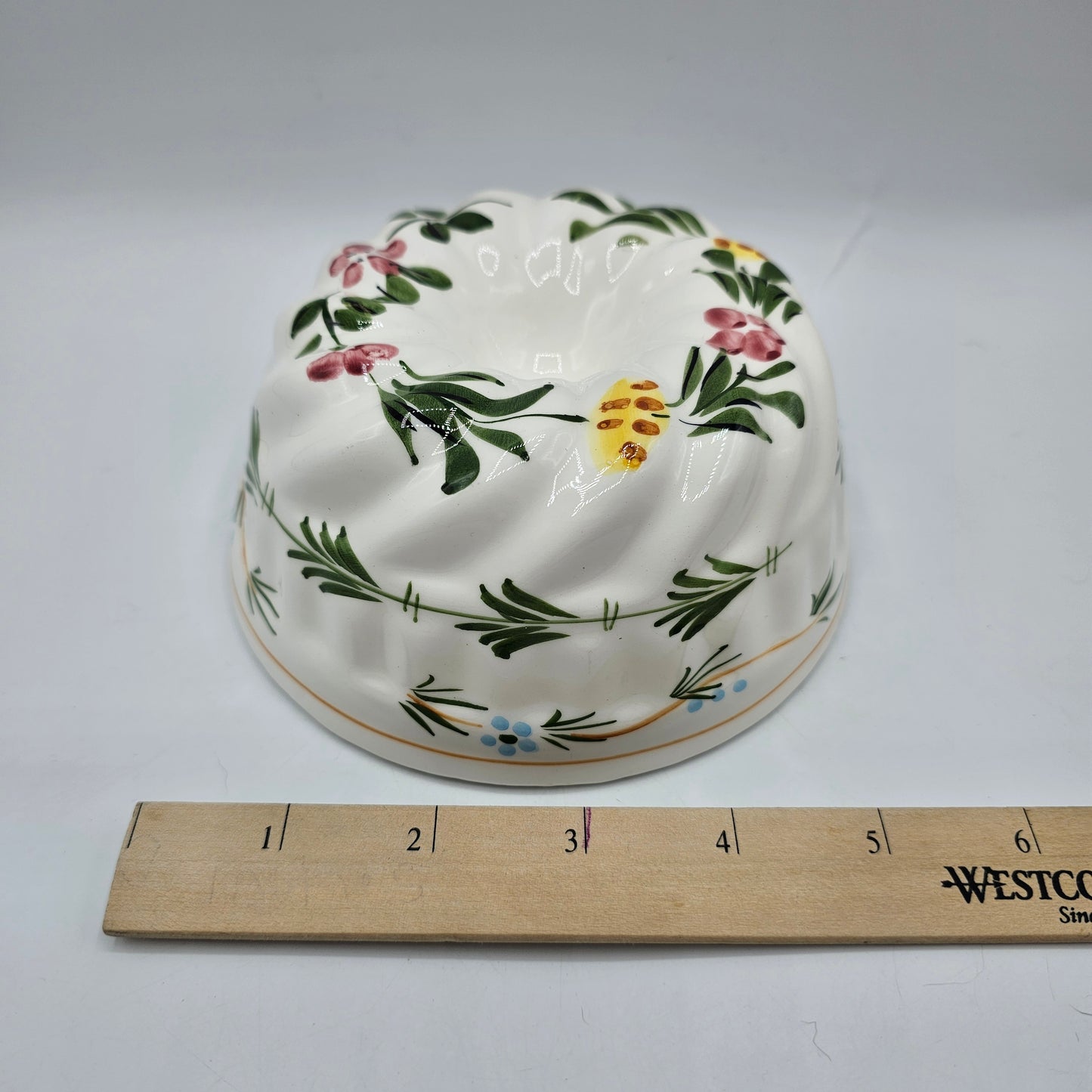 Hand Painted Ceramic Mold with Pink and Yellow Flowers by ABC Bassano of Italy
