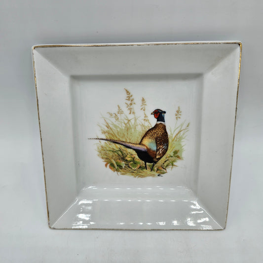 Vintage Ned Smith Ceramic Trinket Tray with Pheasant by Rubel 1981