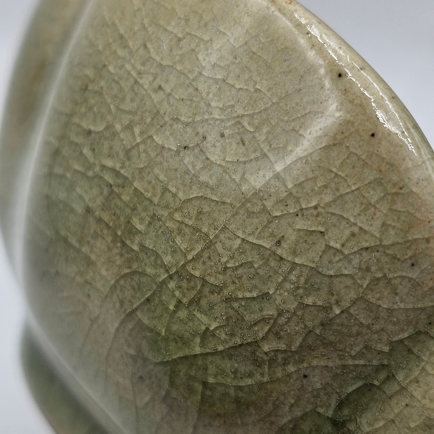 Thai Celadon Green Flower Bowl with Natural Crazing