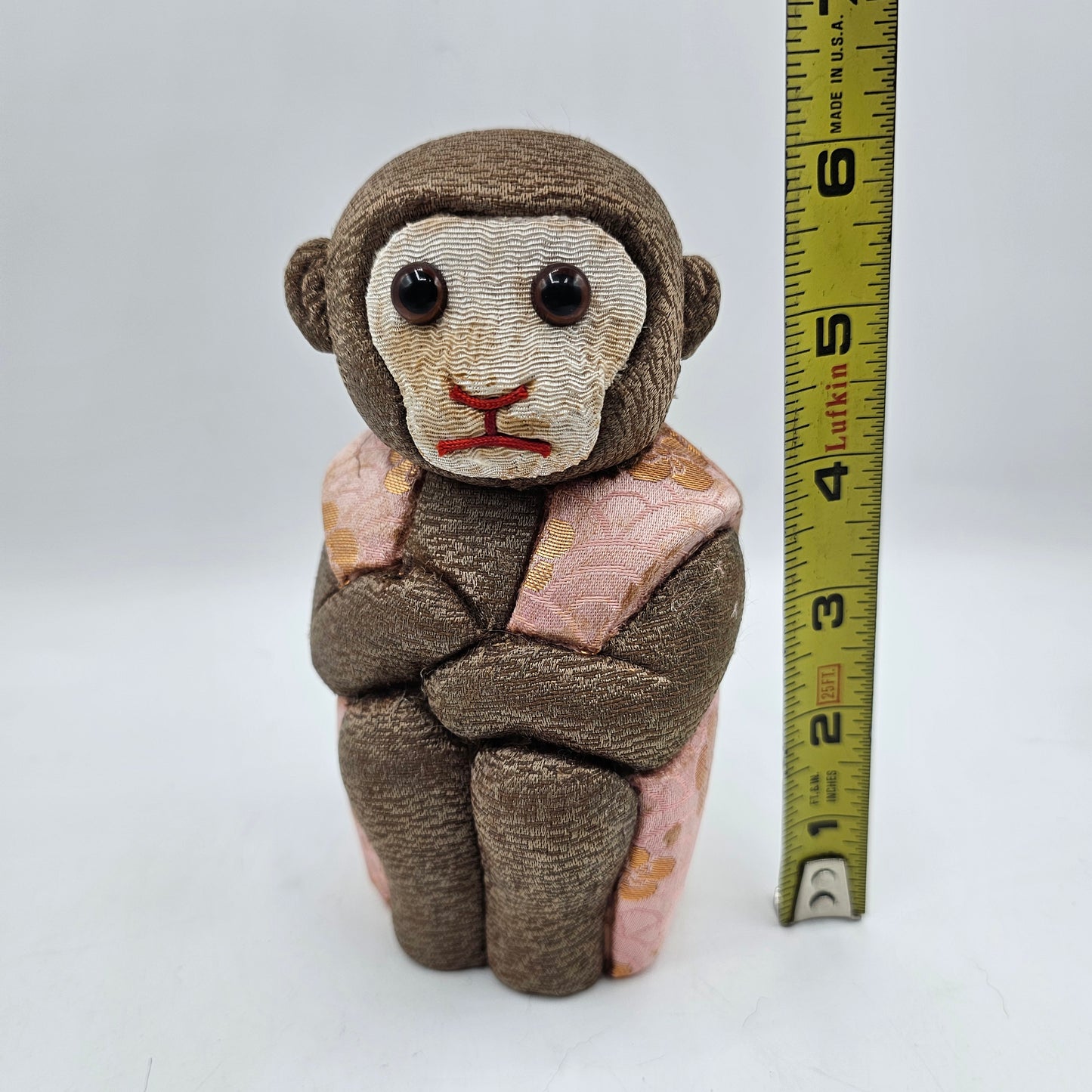 Japanese Kimekomi Pink Plush Monkey Figurine for Good Luck