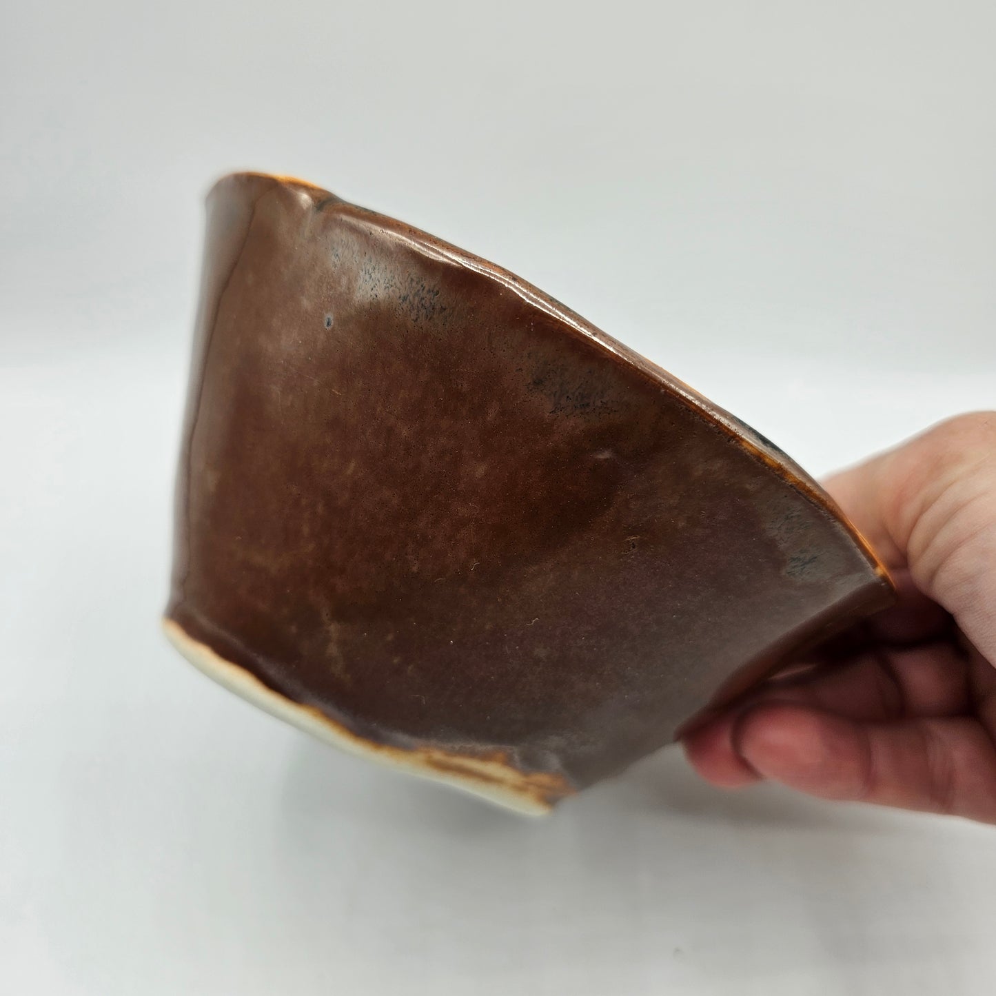 Etched and Drip Glazed Brown Art Pottery Bowl