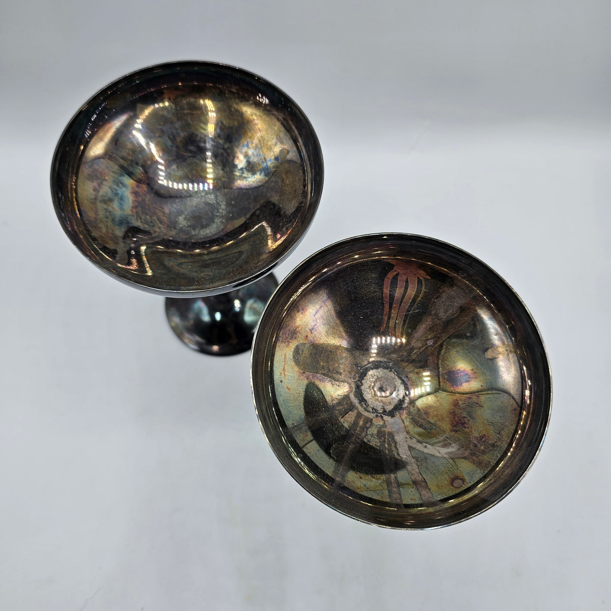 Vintage Silver Plated Champagne Goblets with Detailed Twisted Stem by Alara Sevilla of Madrd, Spain - Dated 1974