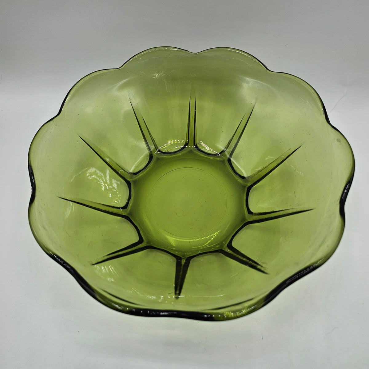 Vintage Anchor Hocking Swedish Modern Avocado Green Glass Chip and Dip Set