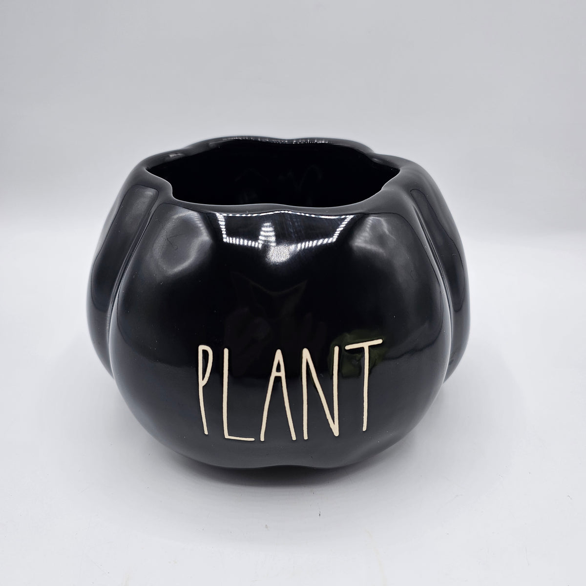Rae Dunn Black Ceramic Pumpkin "Plant" Planter Vase or Candy Dish