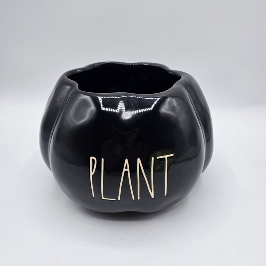 Rae Dunn Black Ceramic Pumpkin "Plant" Planter Vase or Candy Dish