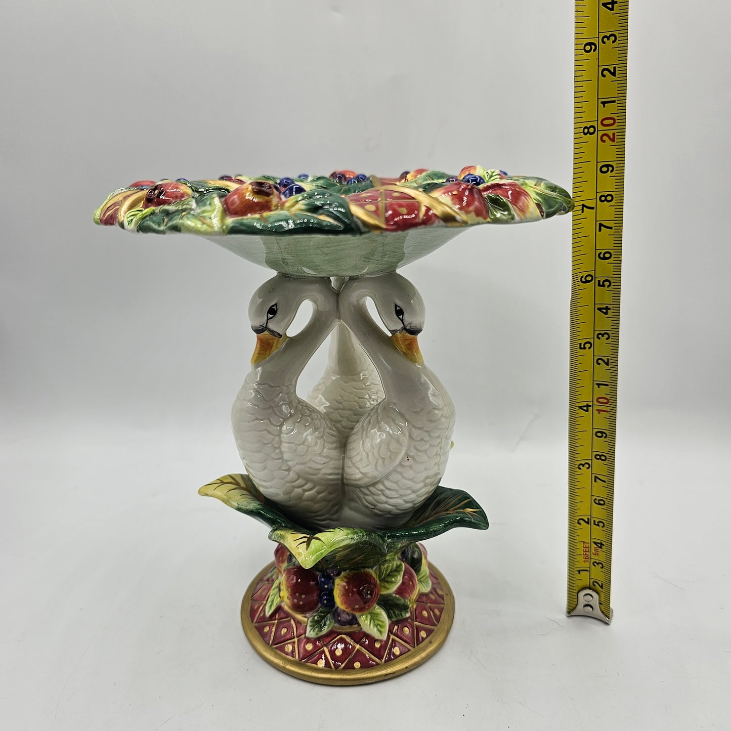 Fitz and Floyd Swan Pedestal Stand - Hand Painted Ceramic