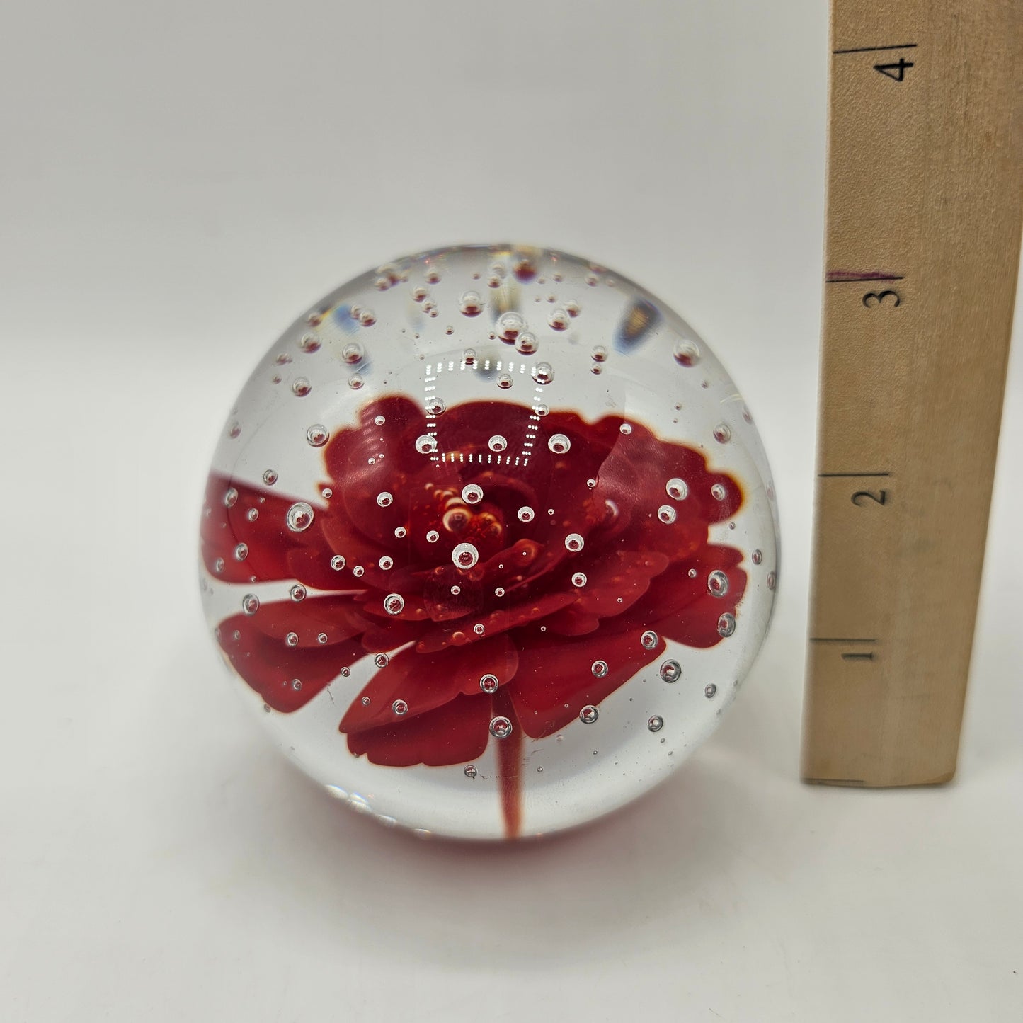 Bullicante Red Rose Glass Paperweight with Polished Base