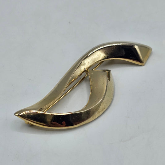 Vintage Mid-Century Modern Gold-Tone Abstract Swirl Brooch Pin - Signed M Jent