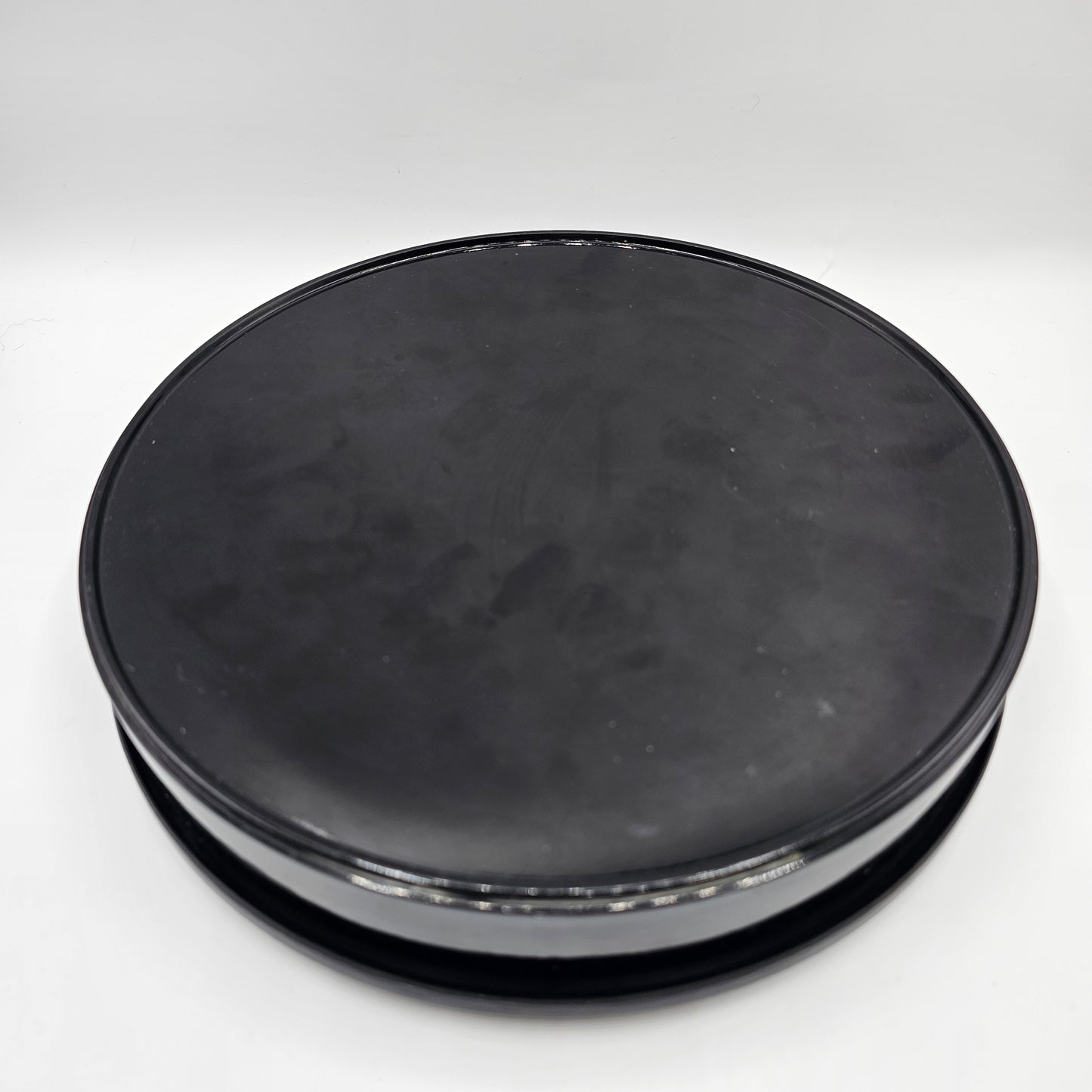 Black Asian Lacquerware Lidded Candy Dish with Clear Decorative Plastic Inserts