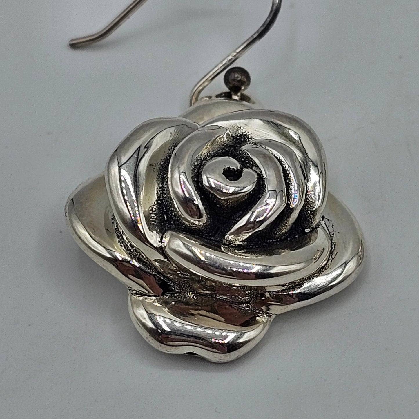 925 Sterling Silver Blooming Rose Drop Earrings (not solid)
